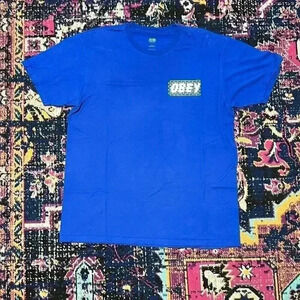 OBEY Large Blue Brick T-Shirt with Pink on back double side T-Shirt